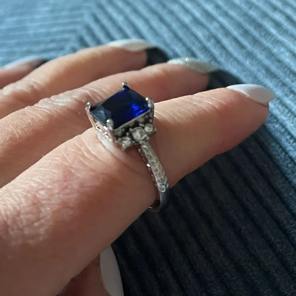 The Debutant In Blue cocktail ring in silver sz 6
